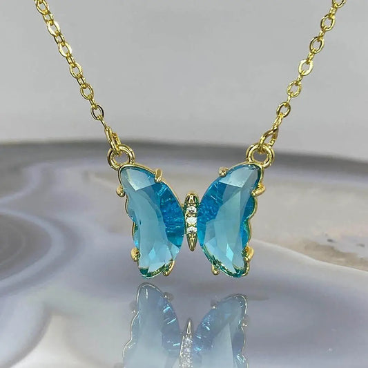 AVR Jewels pretty blue crystal butterfly pendant necklace for women and Girls - Redfever