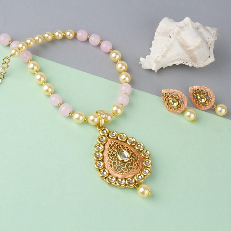 Pretty Gold Plated & Stone Necklace Set - Redfever