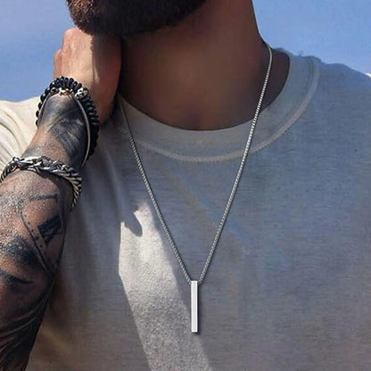 3D Bar Necklace , Personalized Bar Necklace , Custom Men Necklace , Silver - Redfever
