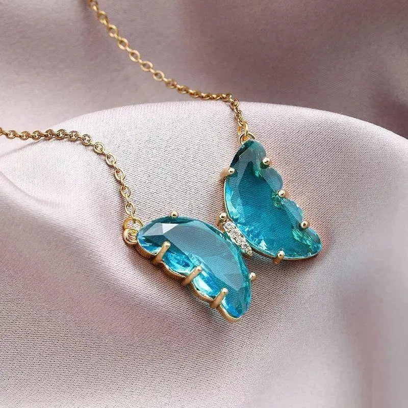 AVR Jewels pretty blue crystal butterfly pendant necklace for women and Girls - Redfever
