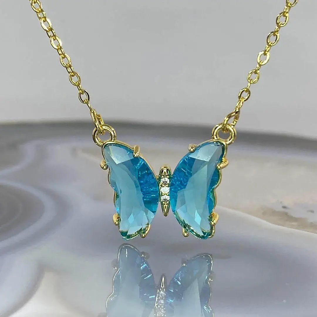 AVR Jewels pretty blue crystal butterfly pendant necklace for women and Girls - Redfever
