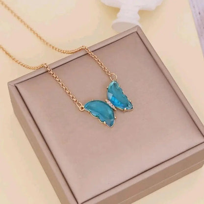 AVR Jewels pretty blue crystal butterfly pendant necklace for women and Girls - Redfever