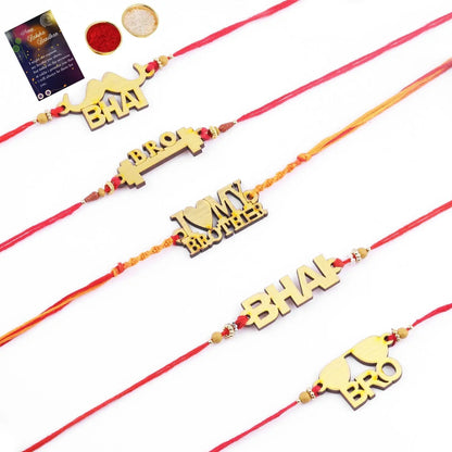 Rakhi Combo 5 For BHAIYA/BHAI/BROTHER/BRO With Kumkum,chawal With Greeting Card - Redfever