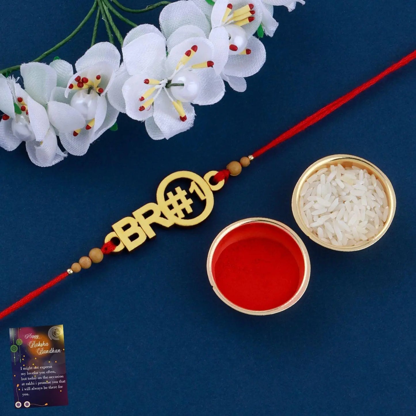 Stylish Bhaiya Rakhi " BRO" Designer Pendent For Bhaiya/Brother/Bhai With Roli Chawal with And 1 Greeting Card Pack of 4 - Redfever