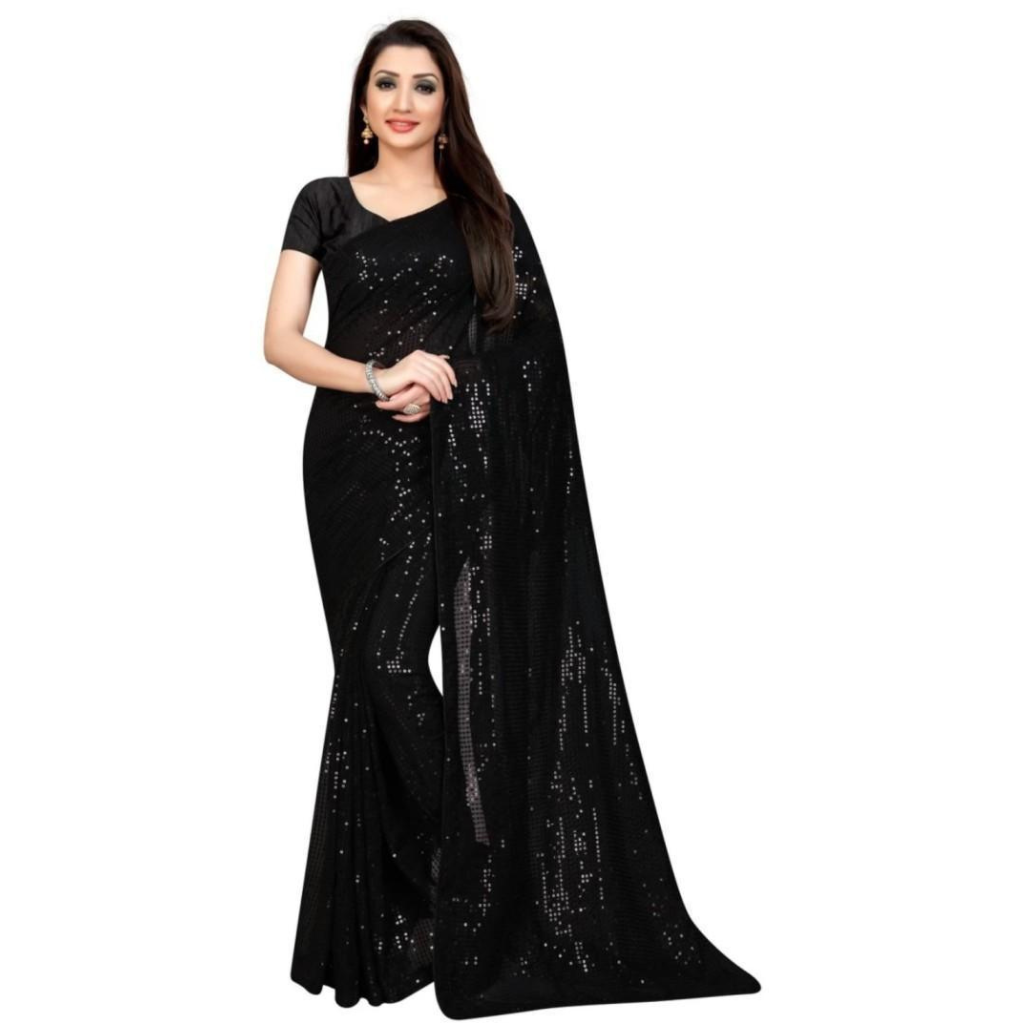 Trendy Sequins Work Satin Saree Roposo Clout