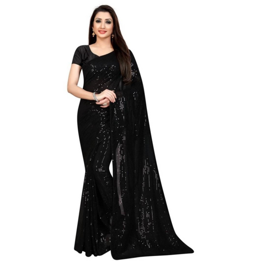 Trendy Sequins Work Satin Saree Roposo Clout