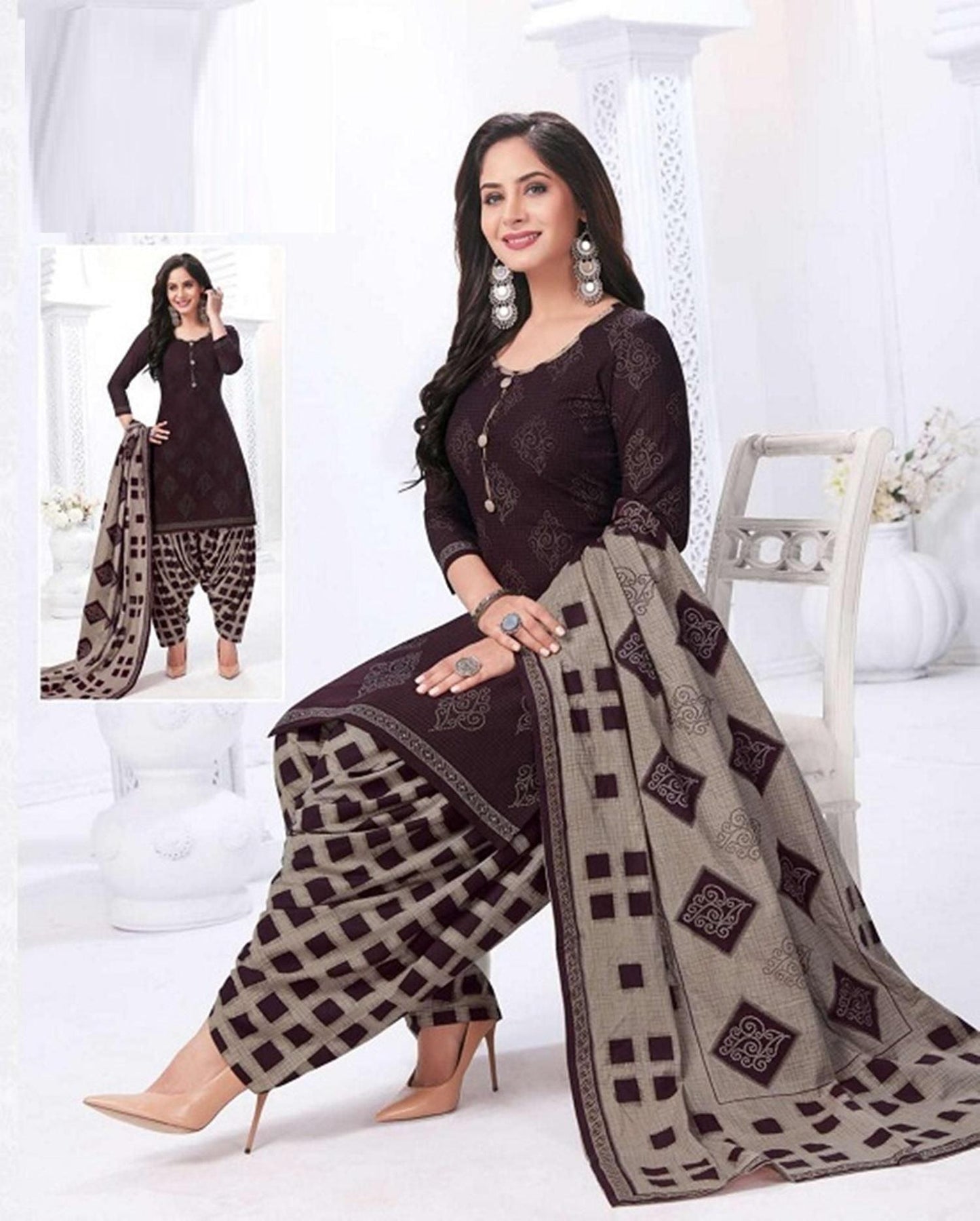 Elegant Printed Linen Dress Material /Suit - Redfever