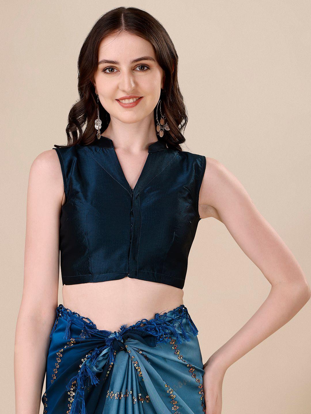 Fancy Sequined Embroidered Teal Blue Coloured Silk Saree with Blouse Piece - Redfever