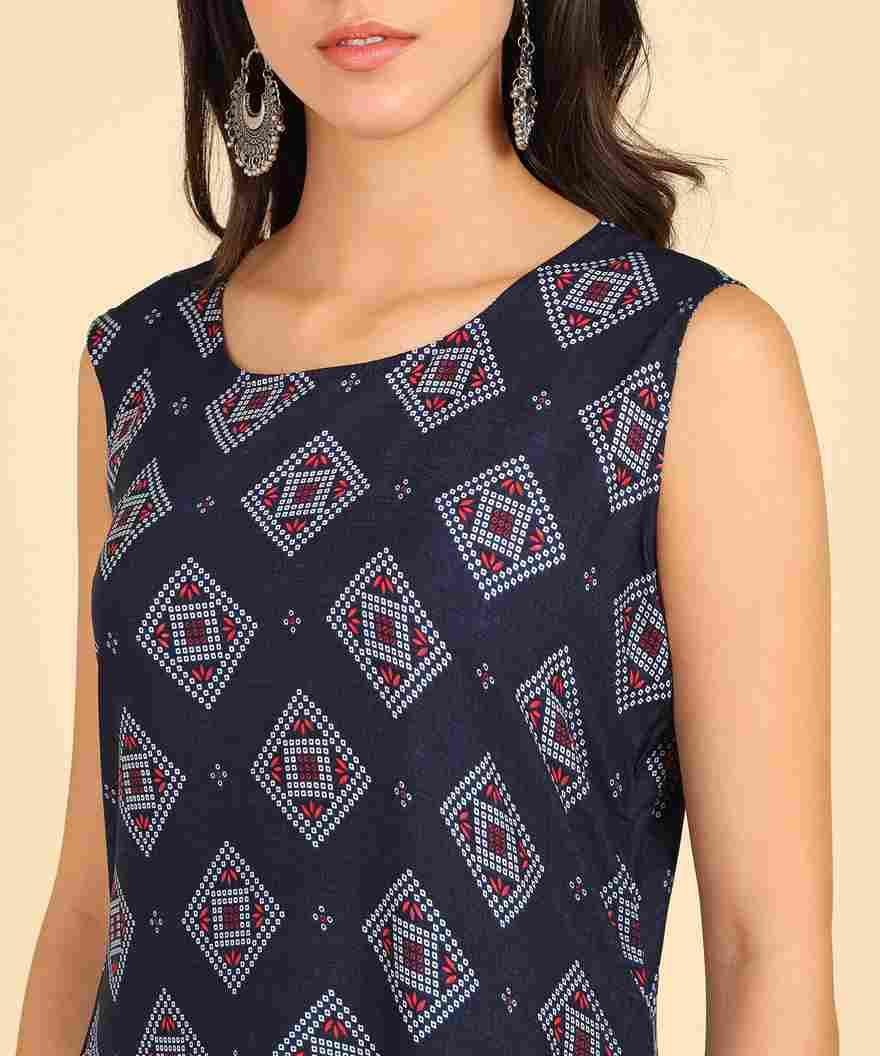 Women's Casual Wear Sleeveless Round Long Kurtis - Redfever