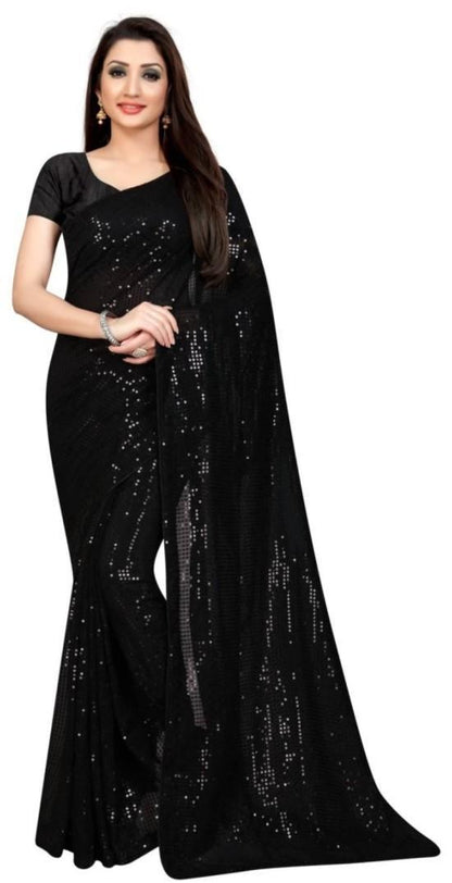 Trendy Sequins Work Satin Saree - Redfever