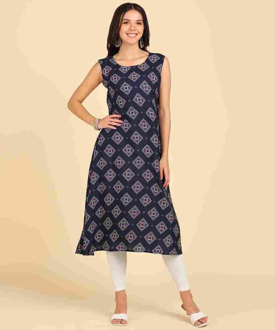 Women's Casual Wear Sleeveless Round Long Kurtis - Redfever