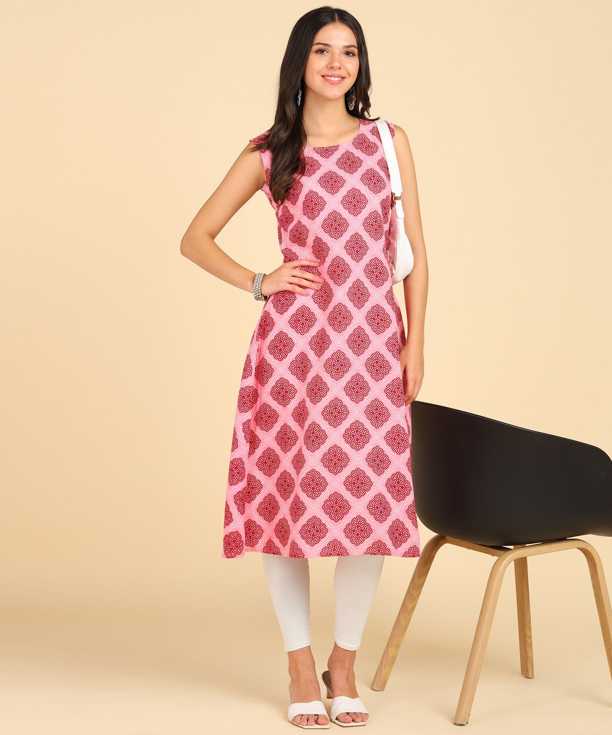 Women's Casual Wear Sleeveless Round Long Kurtis - Redfever