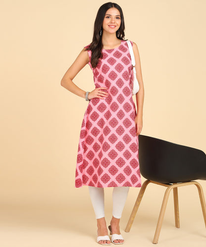 Women's Casual Wear Sleeveless Round Long Kurtis - Redfever
