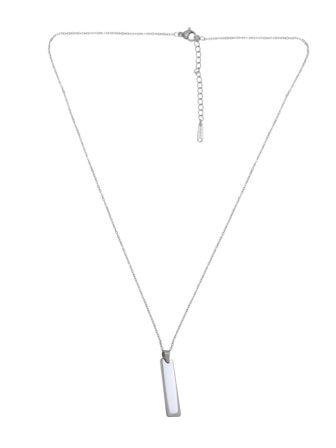 Silver Stainless Steel Vertical Bar Pendant adjustable Necklace chain - Redfever