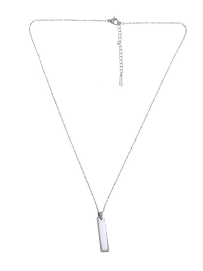 Silver Stainless Steel Vertical Bar Pendant adjustable Necklace chain - Redfever