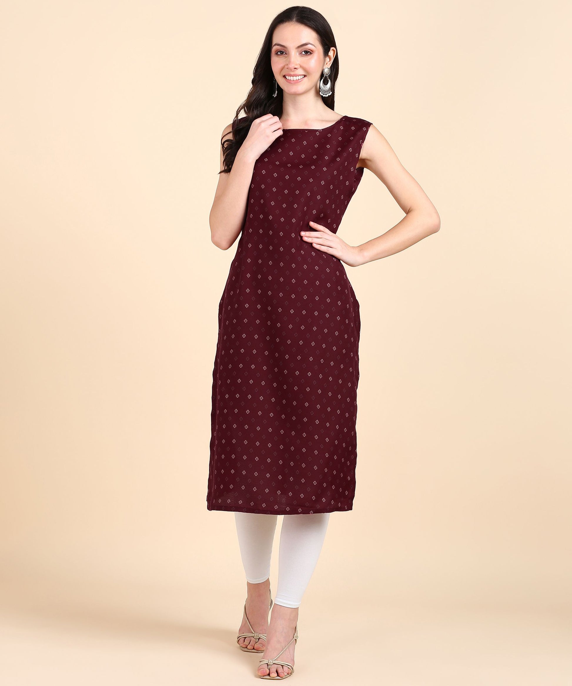 Women's Cotton Blend Sleeveless Casual Fancy Long Kurtis - Redfever