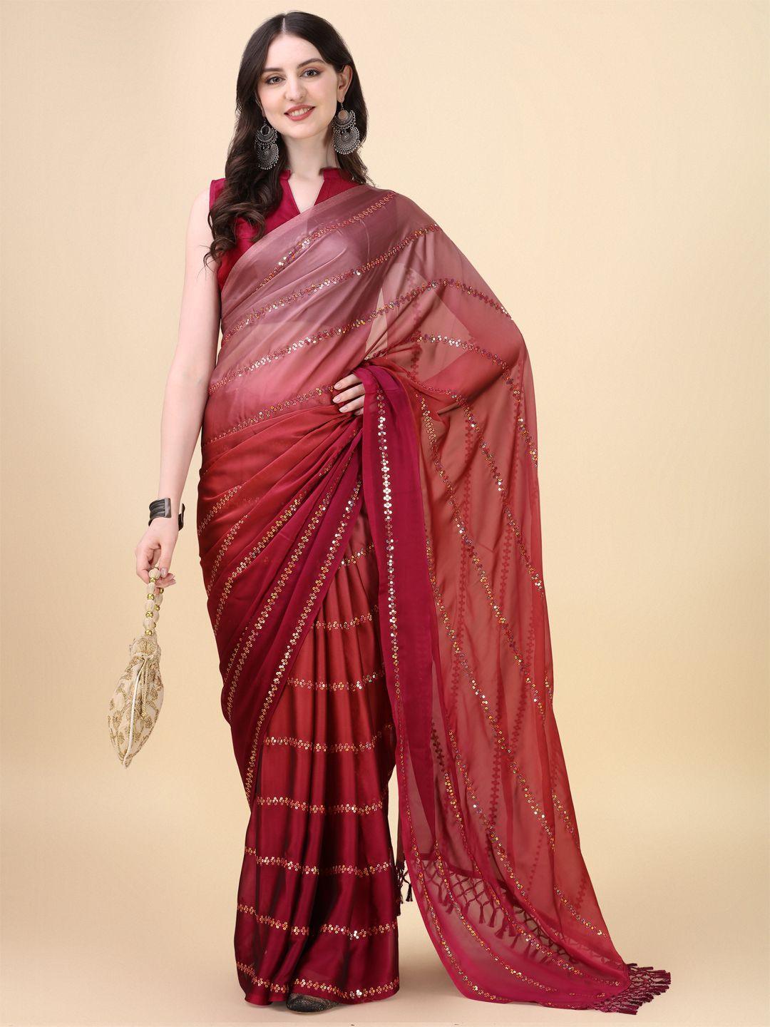 Fancy Sequined Embroidered Pink Coloured Silk Saree with Blouse Piece - Redfever