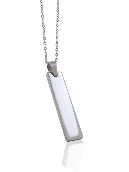 Silver Stainless Steel Vertical Bar Pendant adjustable Necklace chain - Redfever