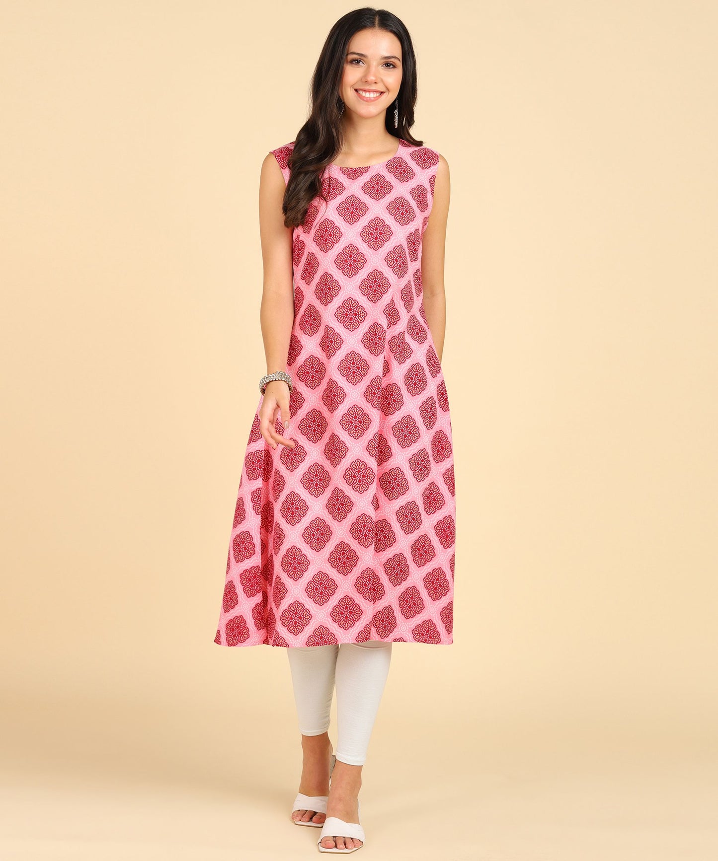 Women's Casual Wear Sleeveless Round Long Kurtis - Redfever