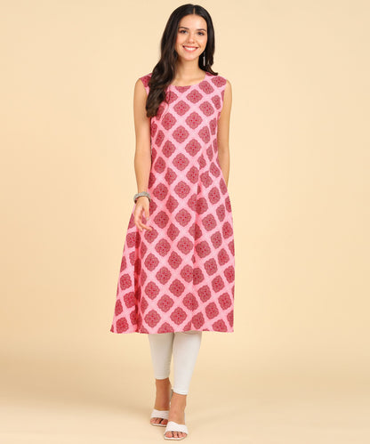 Women's Casual Wear Sleeveless Round Long Kurtis - Redfever