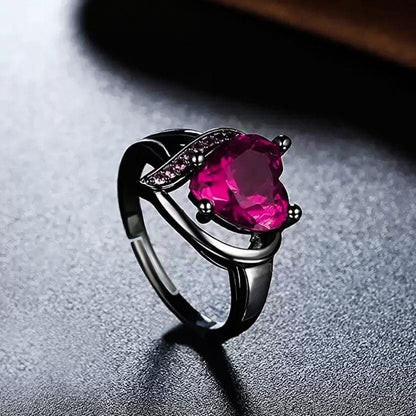 �Valentine Love Blood Pink Heart Shape Diamond Ring for Girl And Women Stainless Steel Cubic Zirconia Black Silver Plated Ring - Redfever