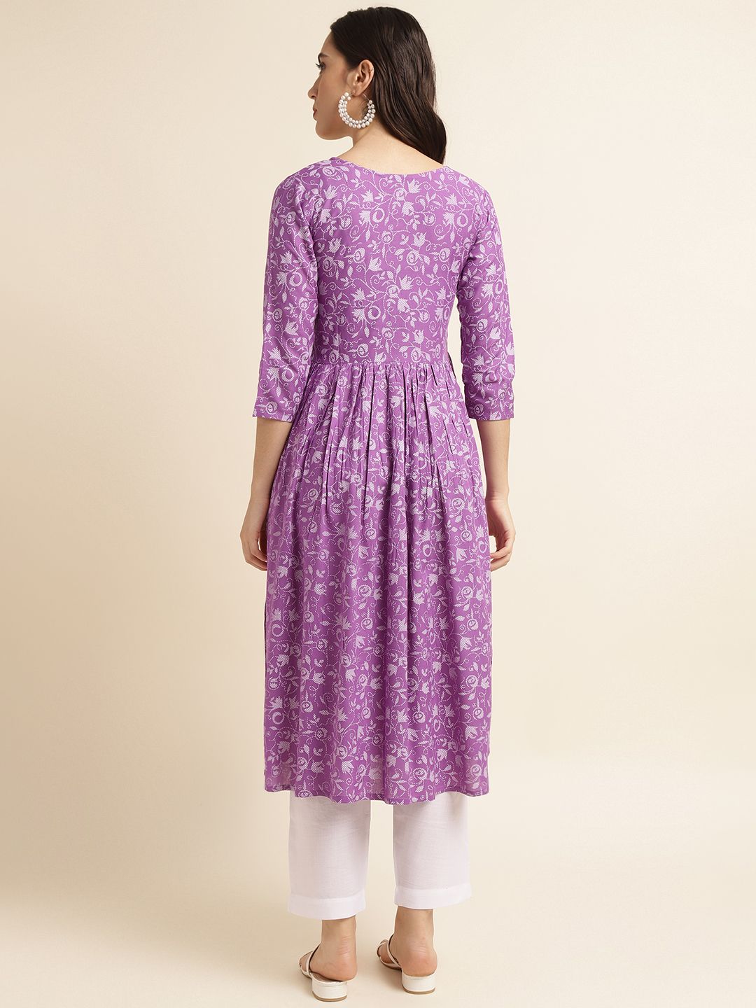 Fabclub Rayon Anarkali Printed Women Kurti (Purple) - Redfever