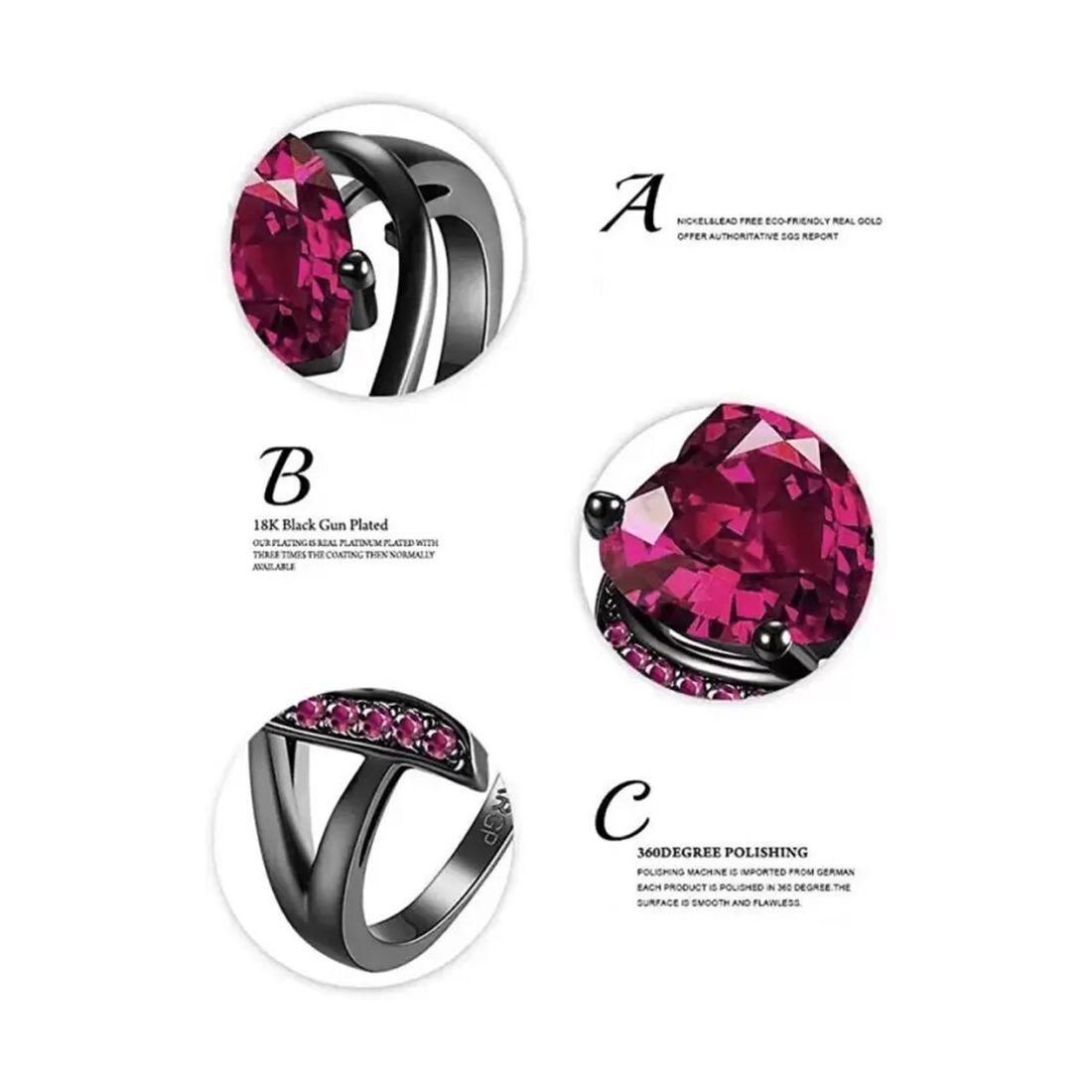 �Valentine Love Blood Pink Heart Shape Diamond Ring for Girl And Women Stainless Steel Cubic Zirconia Black Silver Plated Ring - Redfever