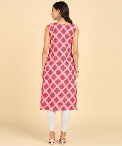 Women's Casual Wear Sleeveless Round Long Kurtis - Redfever