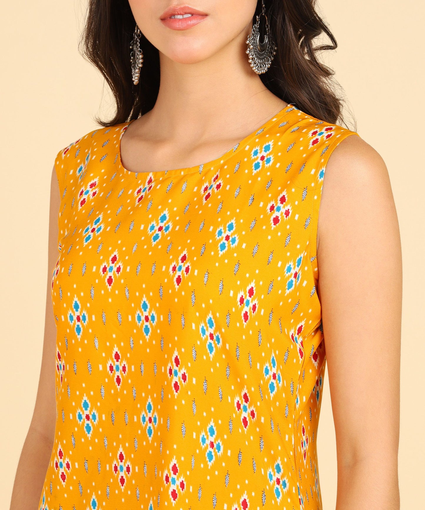 Women's Casual Wear Sleeveless Round Long Kurtis - Redfever