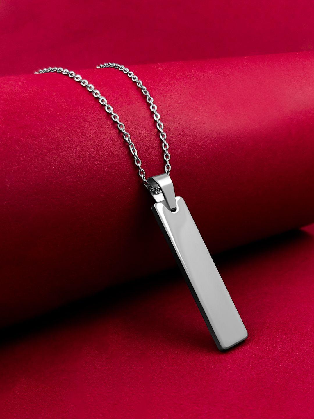 Silver Stainless Steel Vertical Bar Pendant adjustable Necklace chain - Redfever