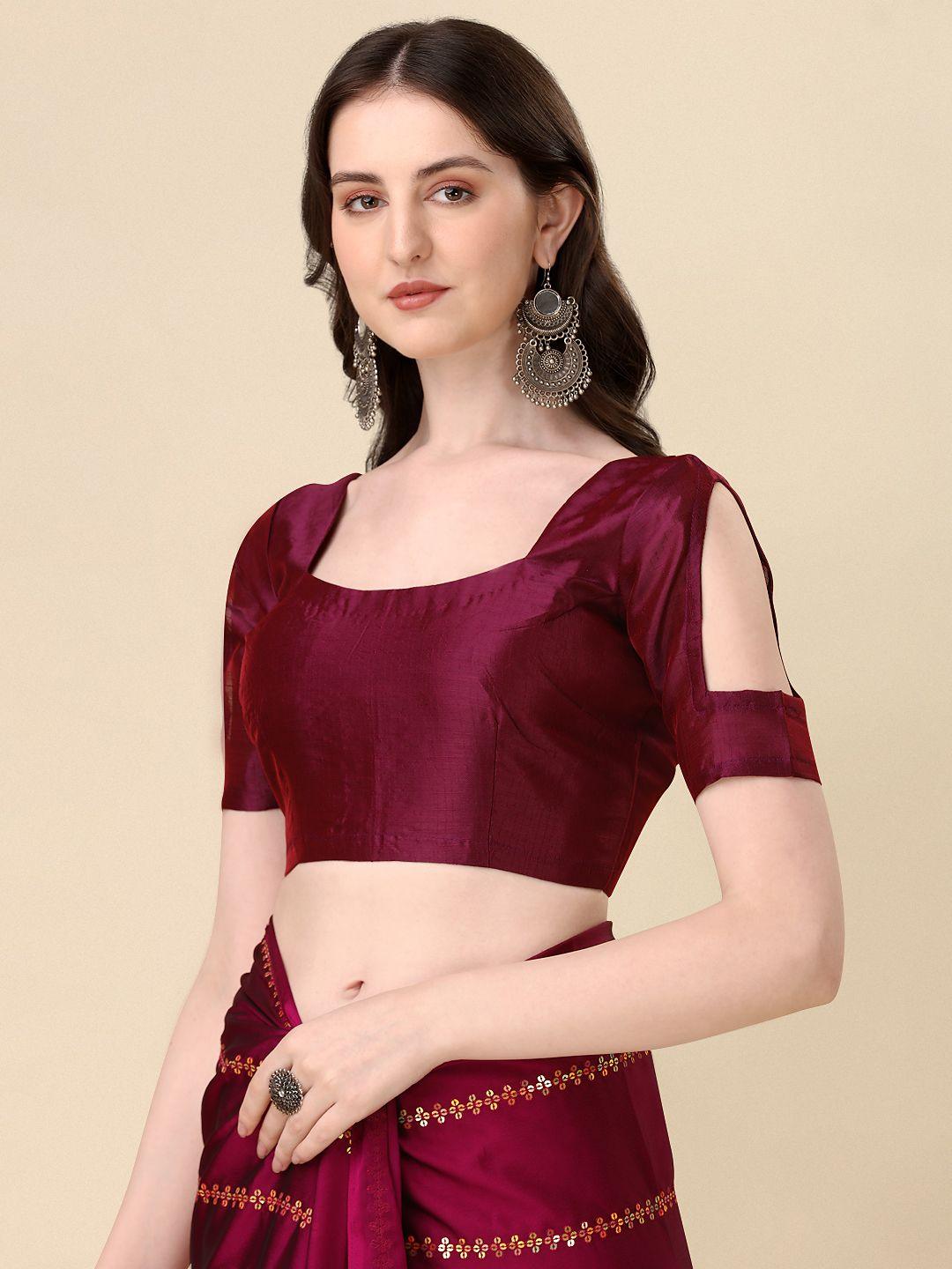 Fancy Sequined Embroidered Purple Coloured Silk Saree with Blouse Piece - Redfever