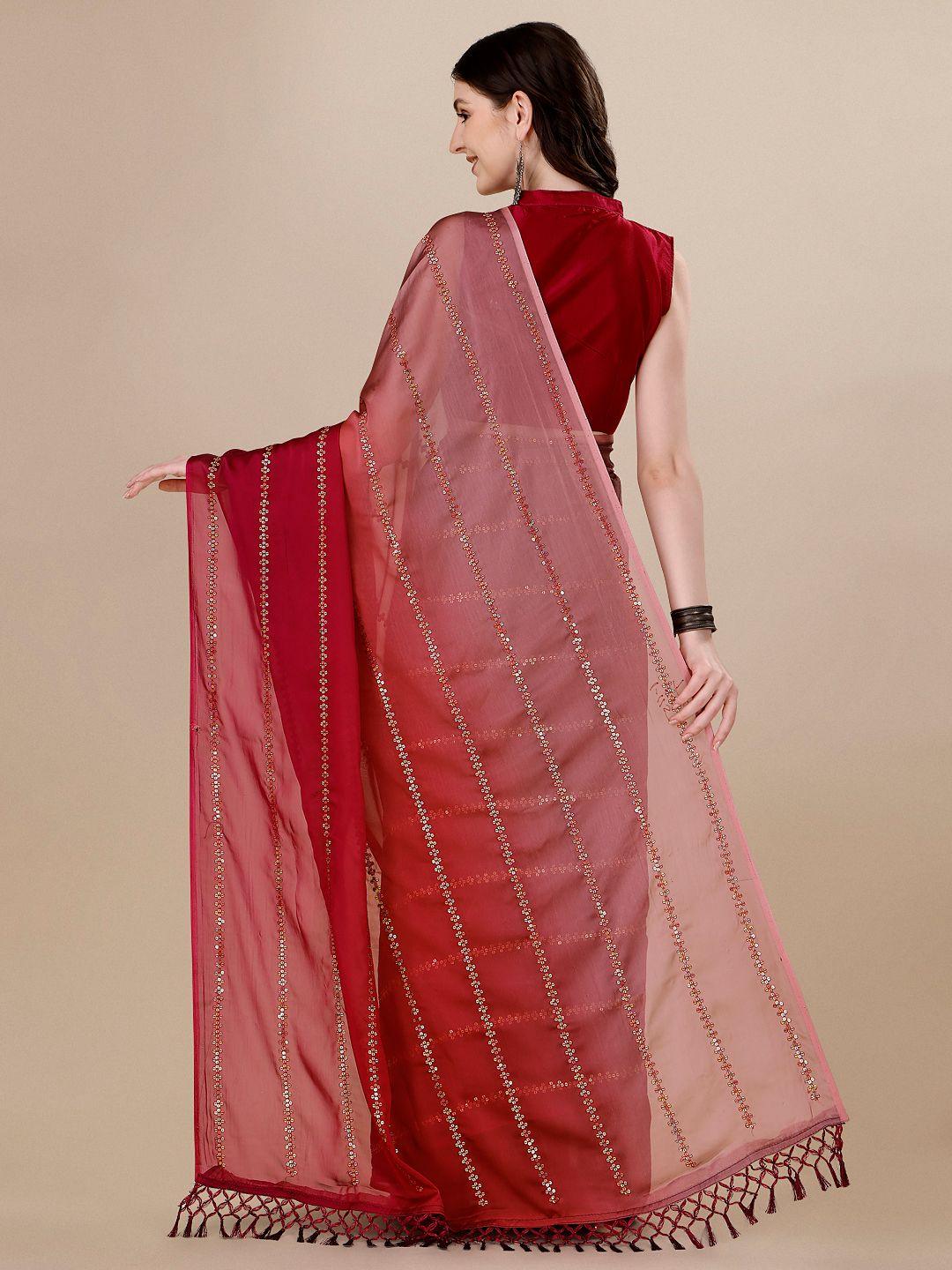 Fancy Sequined Embroidered Pink Coloured Silk Saree with Blouse Piece - Redfever