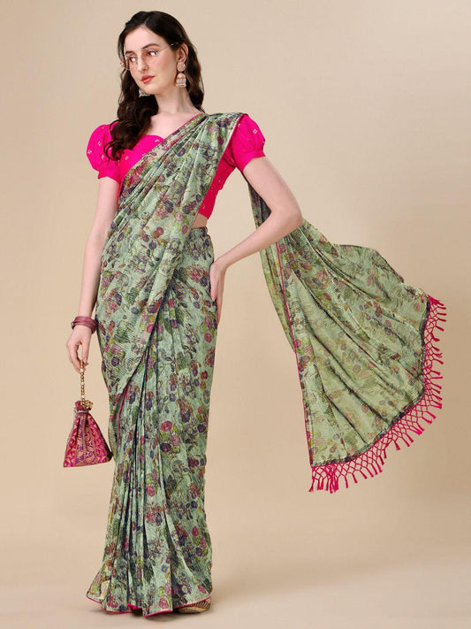 Fancy Embellished Blue Coloured Silk Blend Saree with Blouse Piece - Redfever
