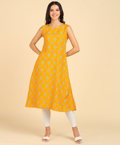 Women's Casual Wear Sleeveless Round Long Kurtis - Redfever
