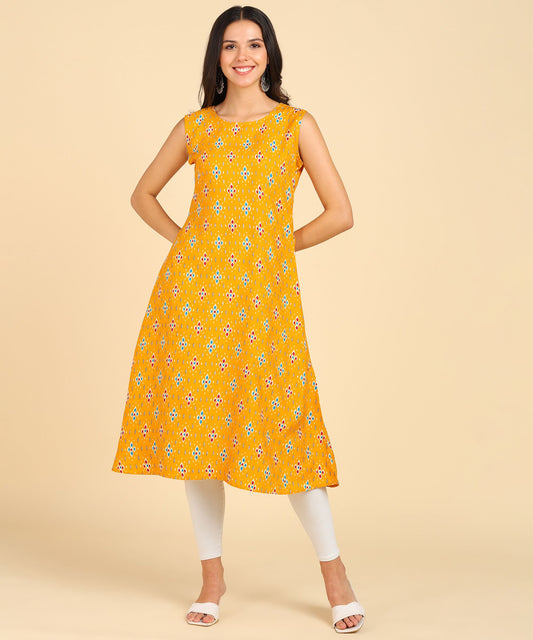 Women's Casual Wear Sleeveless Round Long Kurtis - Redfever