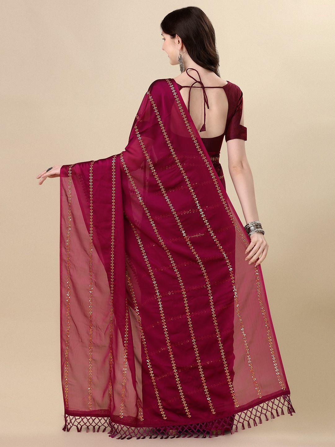Fancy Sequined Embroidered Purple Coloured Silk Saree with Blouse Piece - Redfever