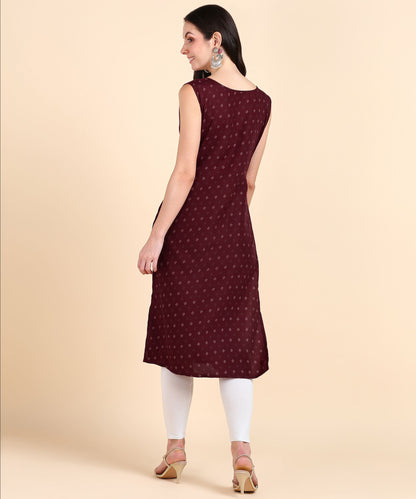 Women's Cotton Blend Sleeveless Casual Fancy Long Kurtis - Redfever