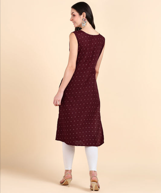 Women's Cotton Blend Sleeveless Casual Fancy Long Kurtis - Redfever