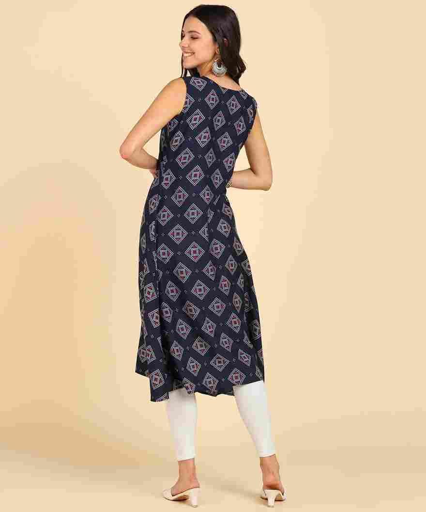 Women's Casual Wear Sleeveless Round Long Kurtis - Redfever