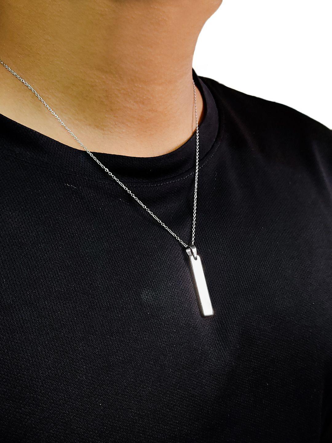 Silver Stainless Steel Vertical Bar Pendant adjustable Necklace chain - Redfever