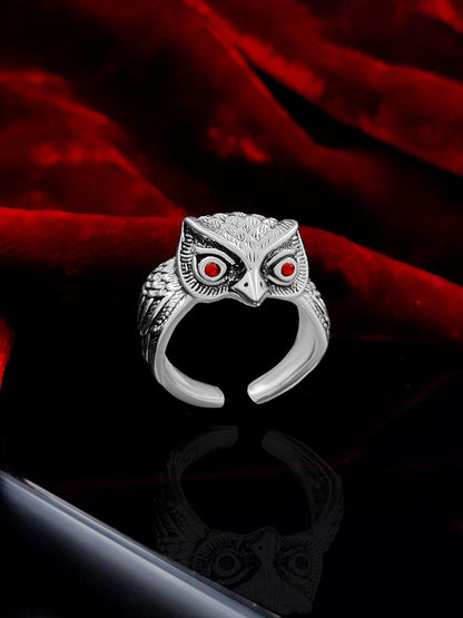 Saizen Silver Rings for Men Owl Face Ring - Redfever