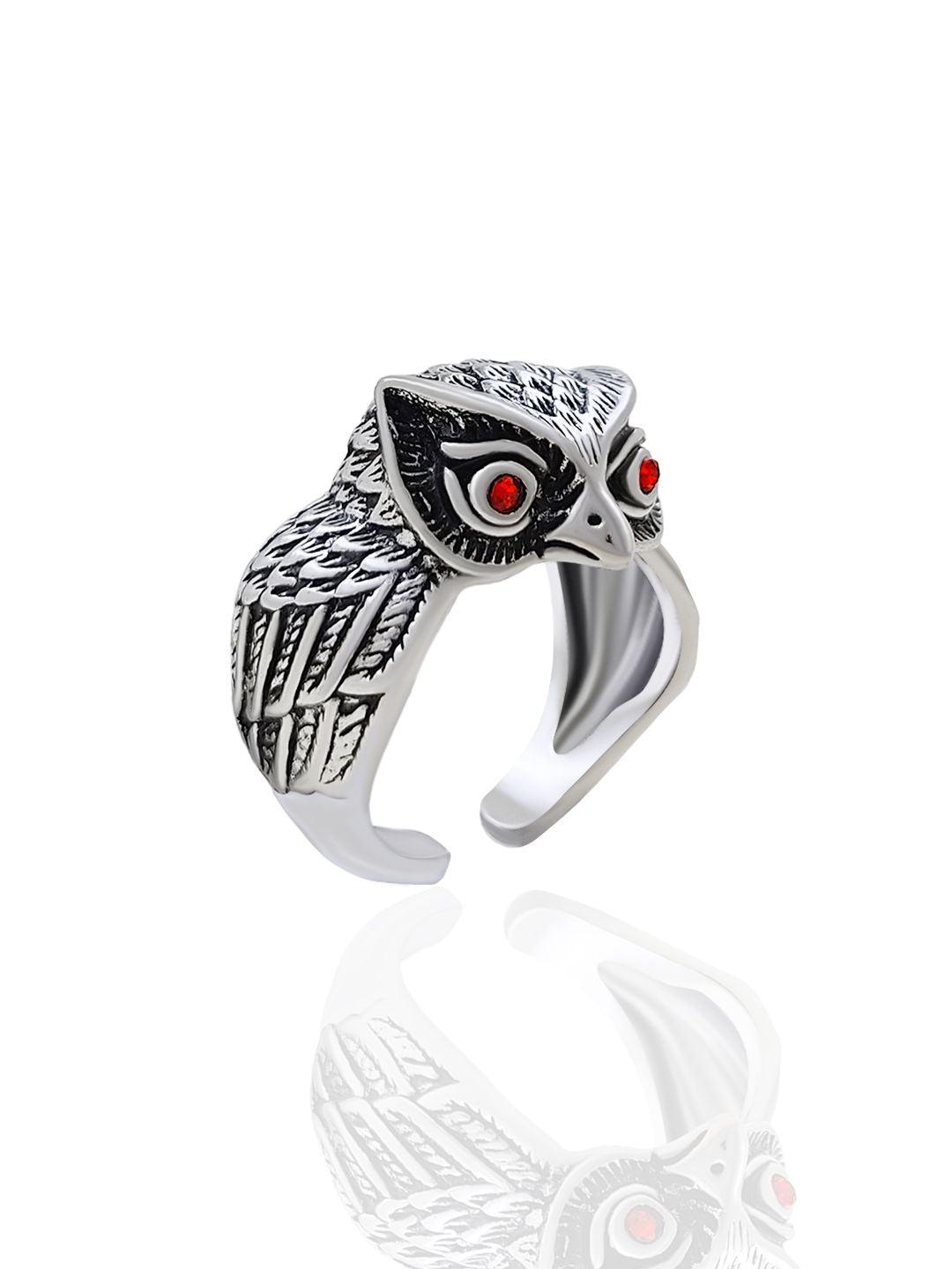 Saizen Silver Rings for Men Owl Face Ring - Redfever