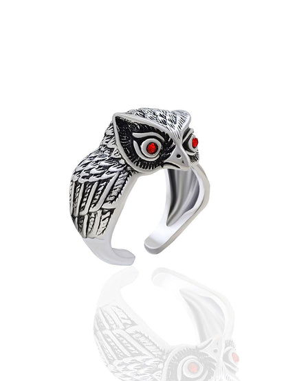 Saizen Silver Rings for Men Owl Face Ring - Redfever