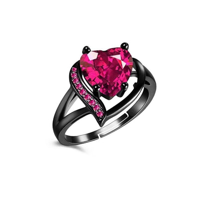 �Valentine Love Blood Pink Heart Shape Diamond Ring for Girl And Women Stainless Steel Cubic Zirconia Black Silver Plated Ring - Redfever