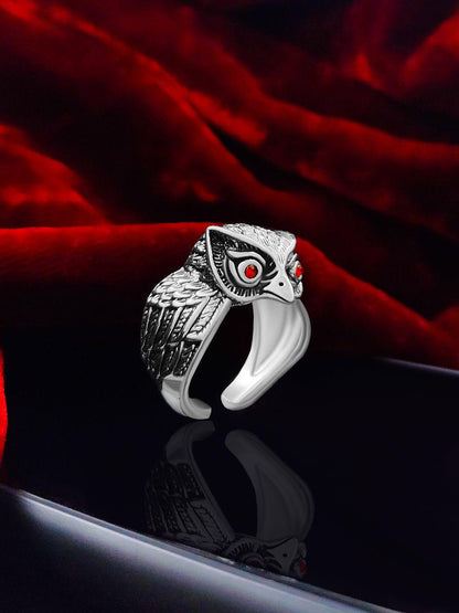 Saizen Silver Rings for Men Owl Face Ring - Redfever